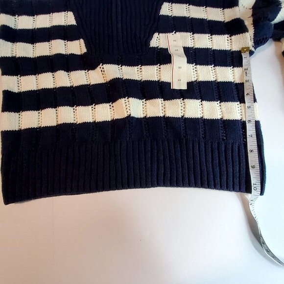 Navy & White Striped Cropped Sweater Half-Zip Collar XS 60% Cotton 40% Acrylic - Picture 7 of 10